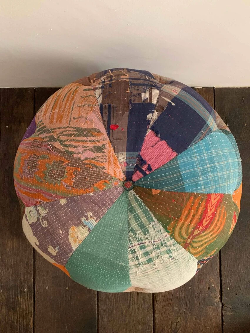 Magnificent Pouf Upholstered In Old Sari 6 Magnificent Pouf Upholstered In Old Sari - Image 6