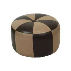 Round Vintage Pouf Two-tone Brown Skai Leather Patchwork Sixties -Cozy Seats Store ee5125b4 d36f 45b1 b31e d16b159301f5