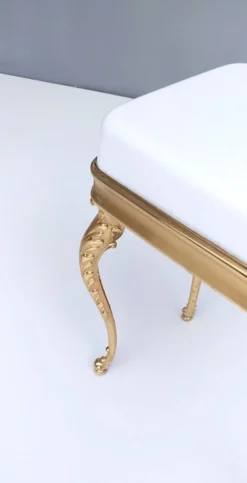 Vintage White Plastic Seat Ottoman With Cast Brass Legs, Italy -Cozy Seats Store f0e672b3 a378 449c a46c c31a175badad