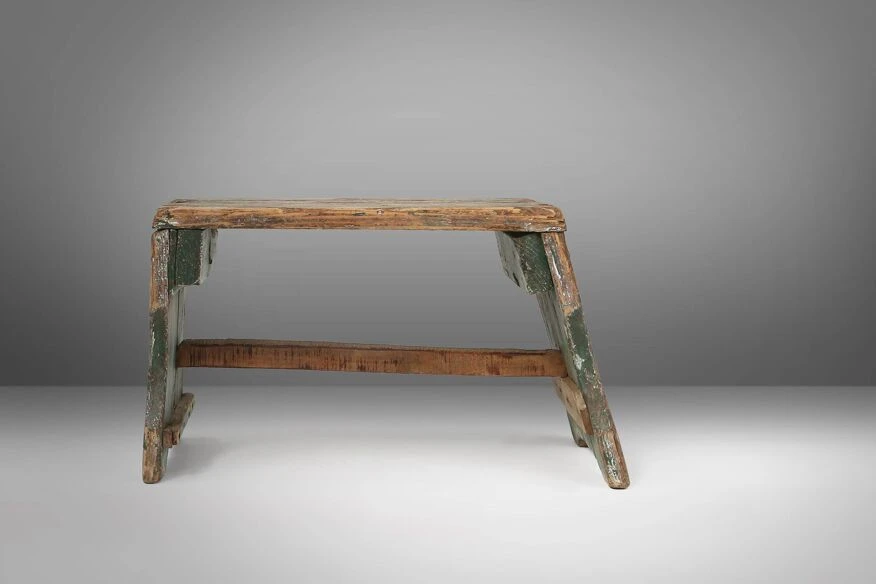 Industrial Green Wooden Stool With Nice Patina, France 1900 8 Industrial Green Wooden Stool With Nice Patina, France 1900 - Image 8