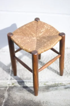Vintage French Stool From The 50s, Wood And Straw Stool, Straw Stool, Extra Seat, -Cozy Seats Store f4a52712 6431 465e 8dc5 1154d2dccf79