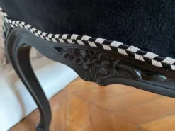 Vintage - Renovated Louis XV Style Pouf - Carved Rosettes - Black Velvet And Houlès Braid -Cozy Seats Store f5a69cda 76ed 4457 93af 223f27bcdeed