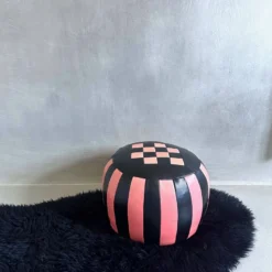 Mid Century Pouf, Cushion Leather, Black Pink -Cozy Seats Store f93cf98b 9539 4b28 b3e7 4f08116e01d7