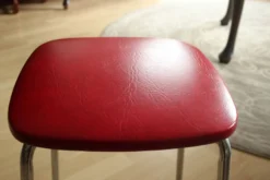 Small Bath Or Bedroom Stool Made Of Chromed Metal, Wood And Leatherette, Vintage From The 70s