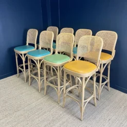 Set Of 8 Thonet Cannage Type High Bar Chairs, Light Wood And Colored Skai -Cozy Seats Store fe4b5e50 1180 402d ab7b f860ab784ebc