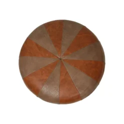 Round Wooden Pouf Two-tone Brown Skai Faux Leather Sixties -Cozy Seats Store ff1168b6 ff76 43e7 98f8 9bc991ab3dcb