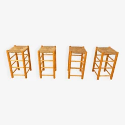 Vintage Wicker Bar Stools - Set Of 4, 1960s