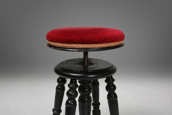 Cozy Seats Store -Cozy Seats Store art deco piano stool in black lacquered wood with red velvet upholstery france 1930s 2